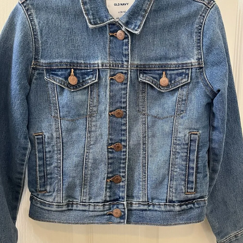 Old Navy Denim Jean Jacket Stretch Blue Girls Size Large 10-12 years